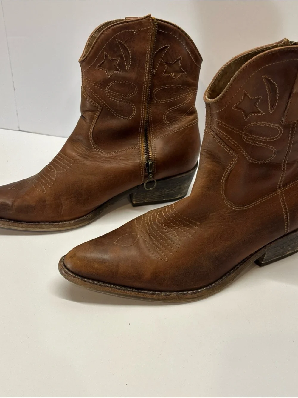 Zigi Soho women’s Brown Leather Western Ankle Booties with Side Zip side 9